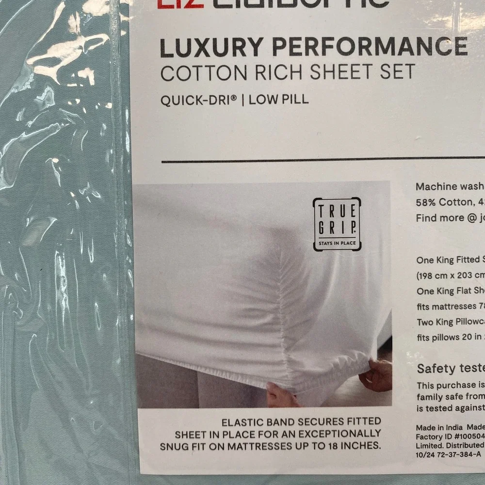 Liz Claiborne Sheet Set KING Aqua Breeze Luxury Performance 1000TC Cotton Rich